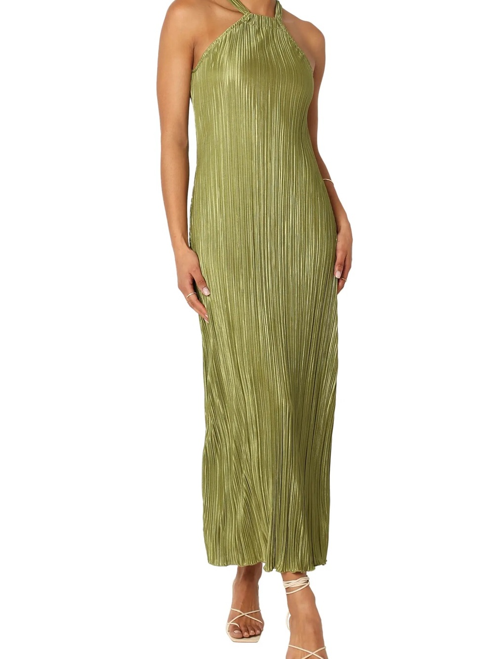 Petal & Pup Olive Green Halter Pleated Maxi